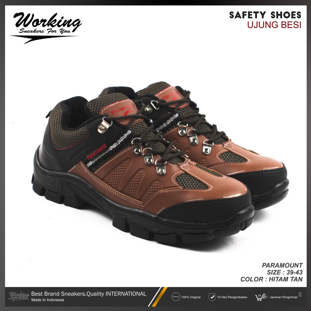 Sepatu Safety Ujung Besi Paramount // Sepatu Kerja Lapangan Proyek // Sepatu Pria Keren // Sepatu Kulit Pria Hiking 100% Realpict Bisa COD