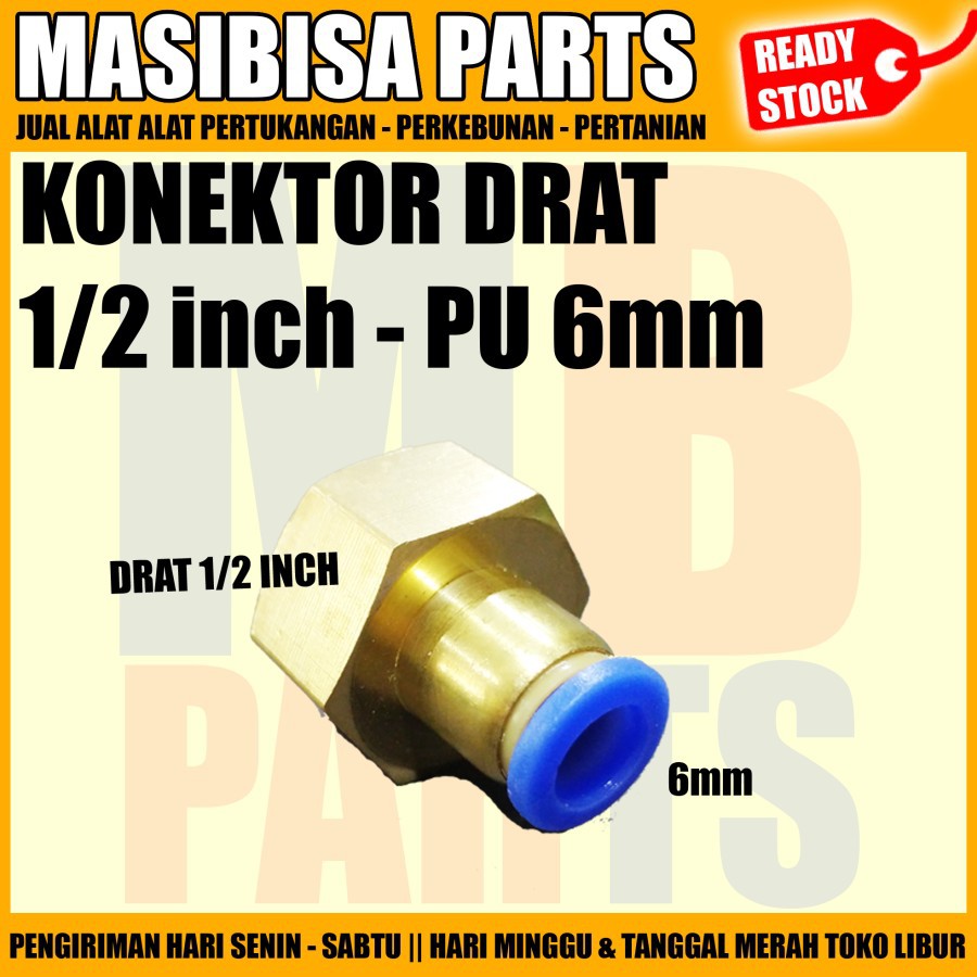 Konektor Slip Lock Tembaga 6mm / Drat Dalam 1/2&quot;