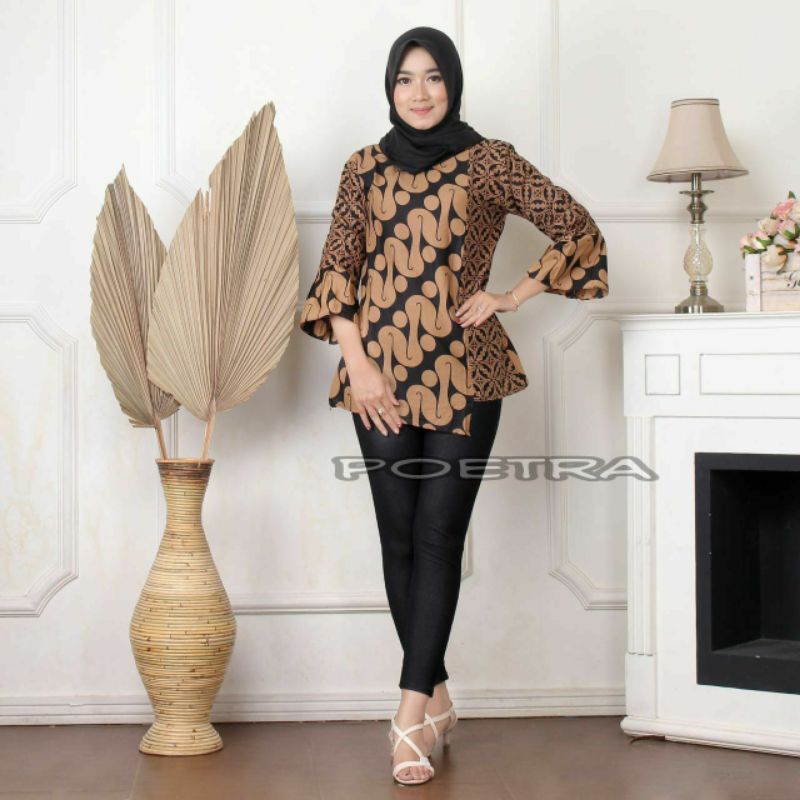 tey-17 Batik Wanita ASJ SA HRB026 Kenogo Kemeja Tosca Pendek-Model 1