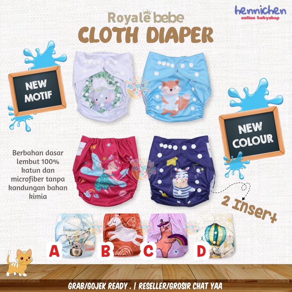 ROYALE BEBE CLOTH DIAPER PLUS 2 INSERT CLODI POPOK BISA DICUCI POPOK KAIN