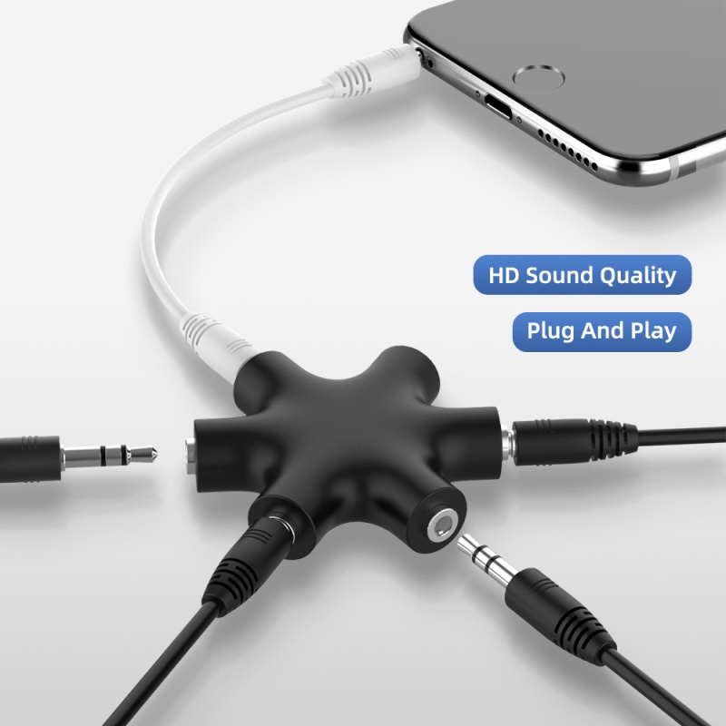 6 In 1 Splitter Audio Aux Earphone 3.5mm / 1 Male Ke 5 Female Port 3.5 Jack Share Converter Untuk Tablet MP3 Ponsel