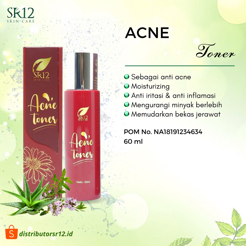 ACNE TONER SR12 / TONER JERAWAT BPOM / OBAT JERAWAT BERUNTUS / PENYEGAR KULIT WAJAH 60 ML