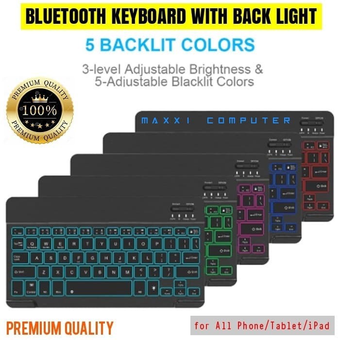 Wireless Bluetooth Keyboard Kibord Dengan Lampu Backlight Backlit HP