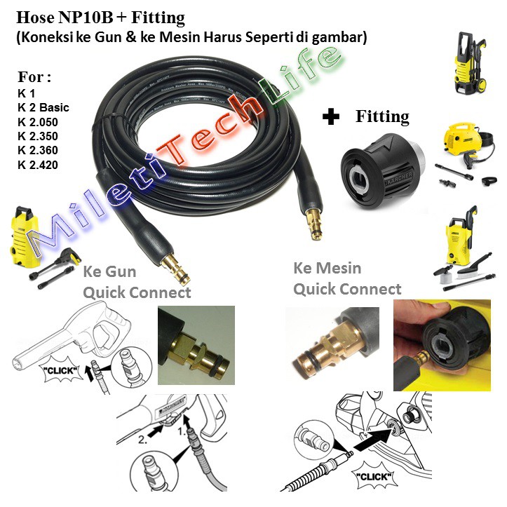 Selang Hose NP10B Plus Fitting WP.130bar BP.Max400bar for Karcher K1 K2