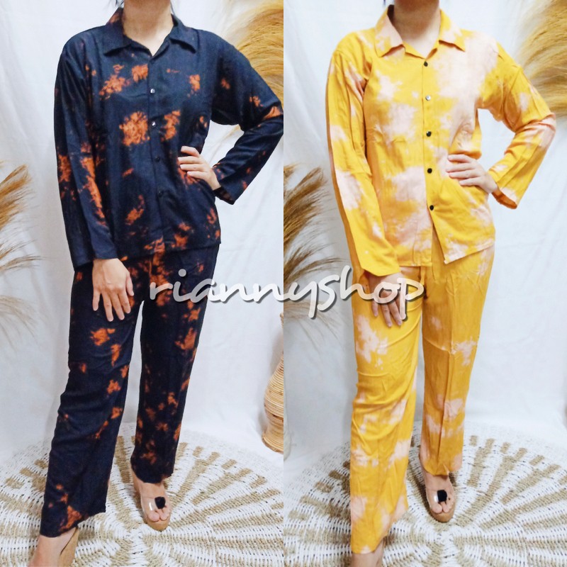 SETELAN KEMEJA BUSUI LENGAN PANJANG / PIYAMA TIE DYE BALI