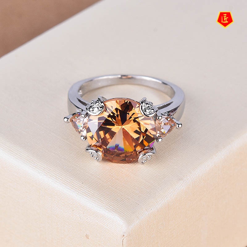 [Ready Stock]Champagne Morganite Ring Fashionable and Elegant