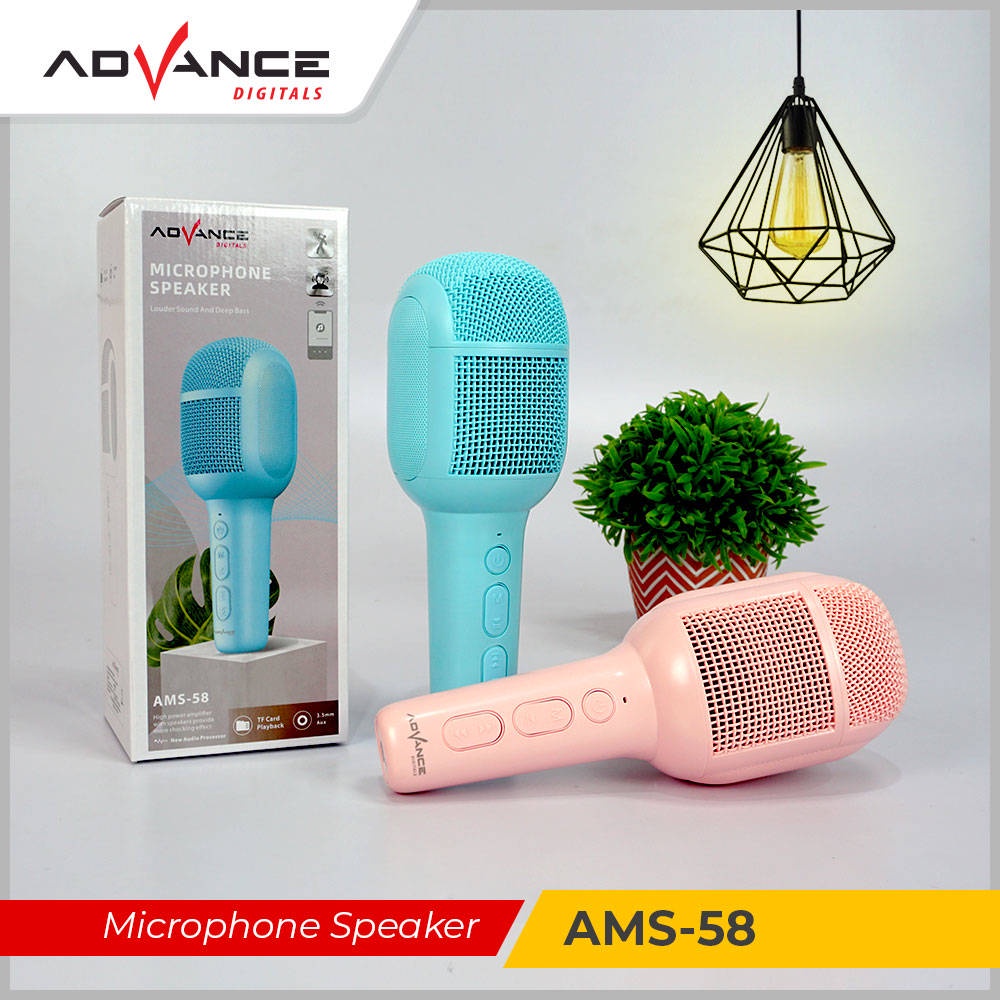 Advance Mic Karaoke Bluetooth Tanpa Kabel AMS-58 Microphone Karaoke Suara Jernih - Mic Advance AMS-58 Microphone Speaker