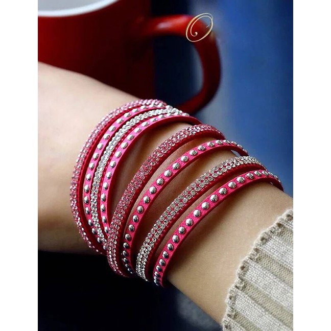 LRC Gelang Tangan Pria Fashion Silver Diamond-studded Multi-layer Bracelet A5774X