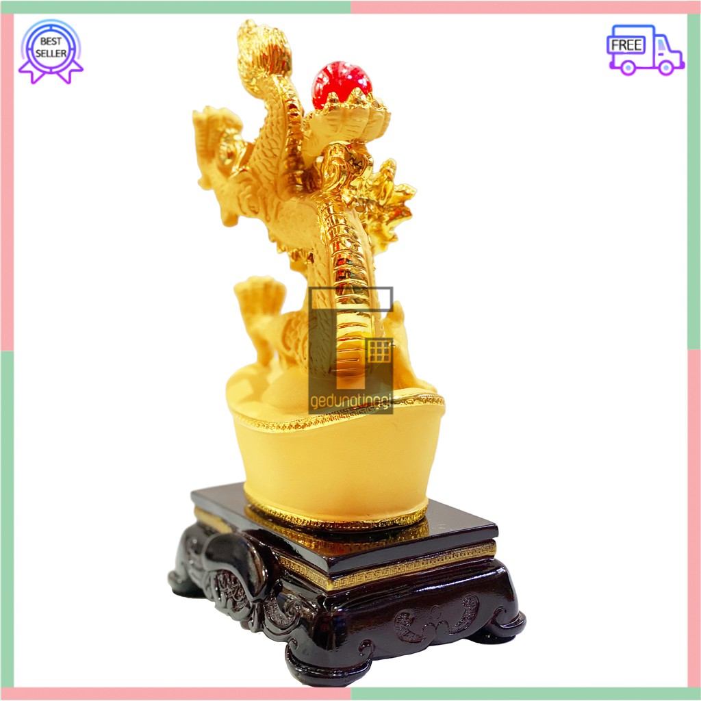 Pajangan Patung Hiasan Imlek Rejeki 12 Shio Naga Yenpao Fengshui Lucky Uang Emas Gold Besar XL Resin