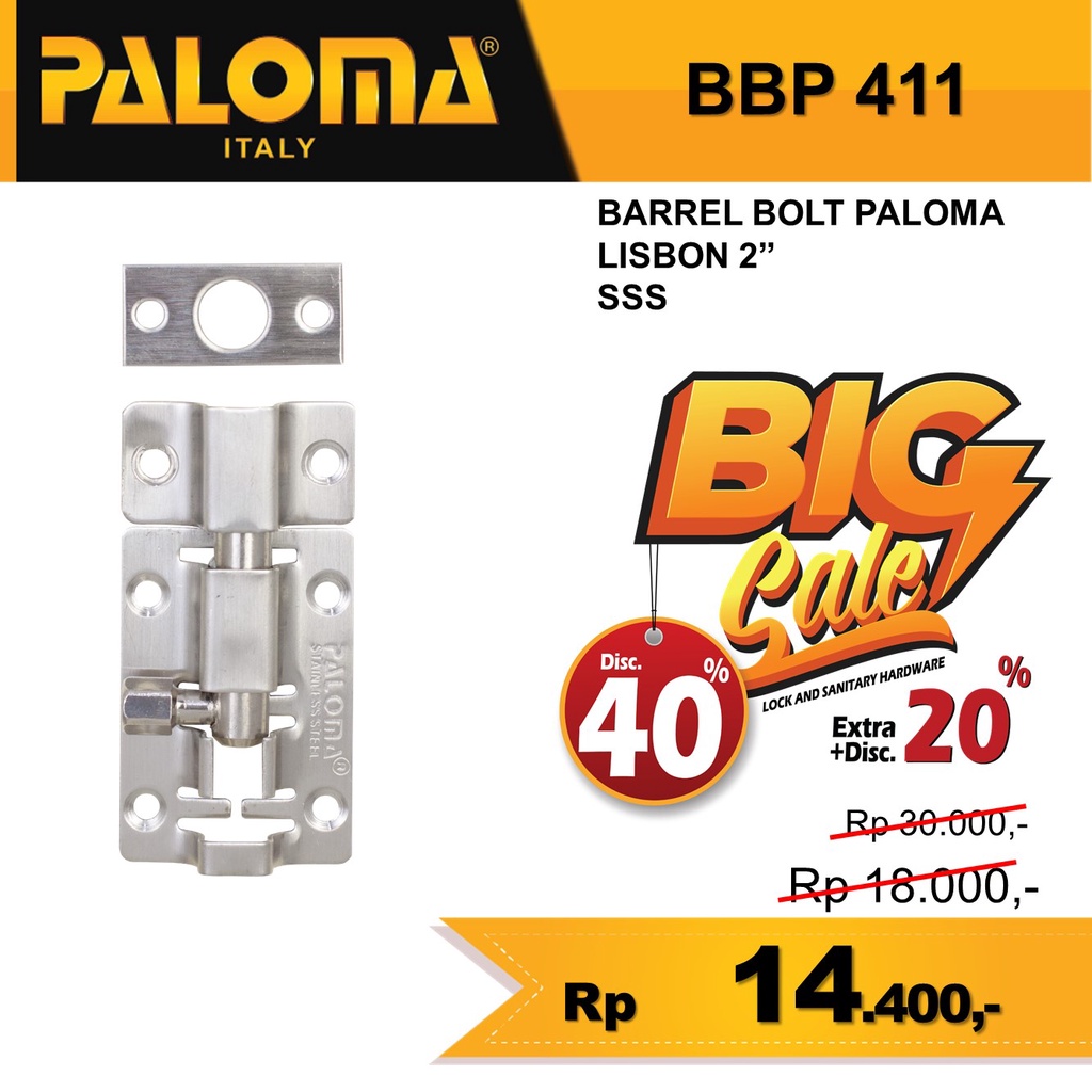 GRENDEL STAINLESS SANTEKAN KUNCI SLOT SELOT JENDELA DAN PINTU PALOMA BBP 411 LISBON 2&quot; INCH  5CM