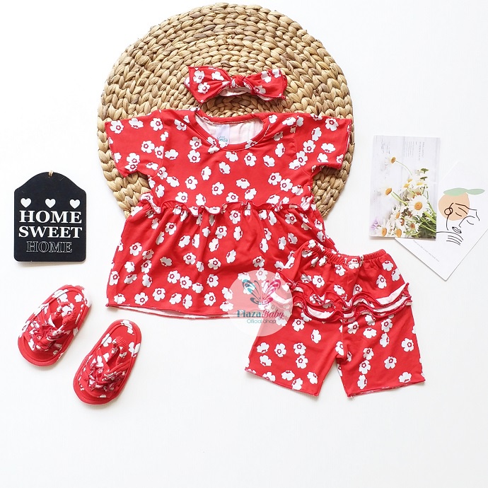 Plazababyku MX MEDDIE SET SANDAL setelan bayi motif bunga yang lucu free headband + sandal PART2