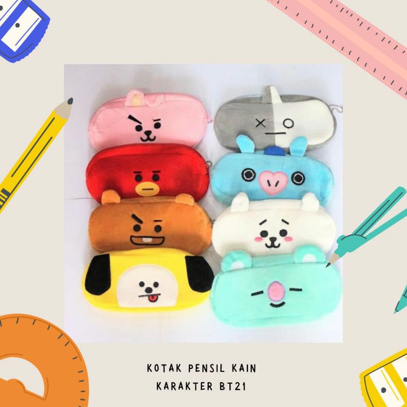 Kotak Pensil Kain Karakter Bt21 Tempat pensil BTS Kain Lembut Bt21