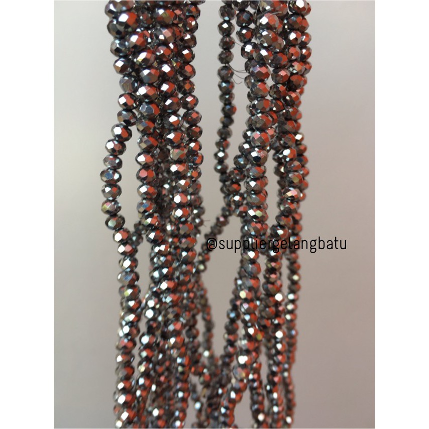 Kristal Ceko kilap 4mm silver perak metalik beads manik donat rondel supplier craft kerajinan grosir