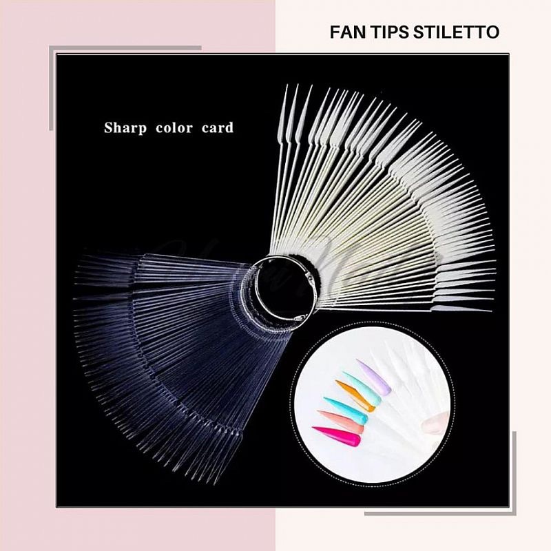 Fan tip stiletto 50pcs color black natural cream clear ring fan tips display nail art runcing
