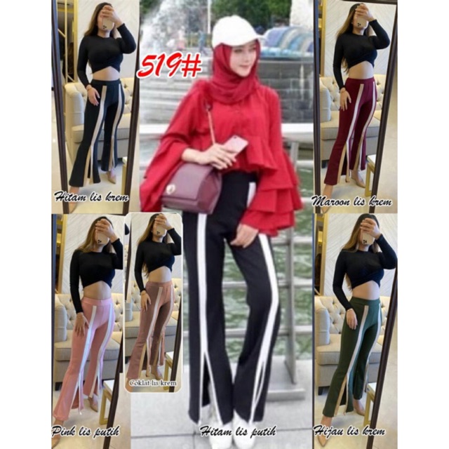 519#Celana salur scuba pannts//celana fashion wanita