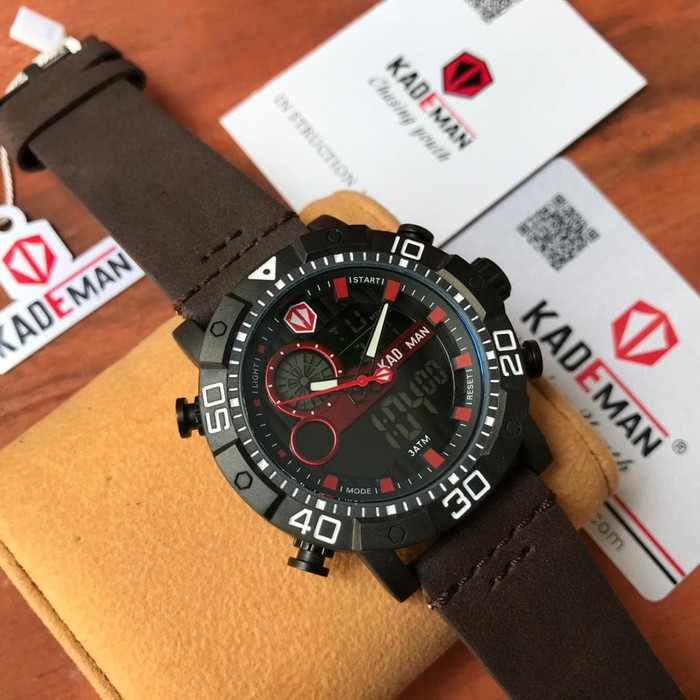 JAM TANGAN PRIA KADEMAN KULIT ORIGINAL DOUBLE TIME  ANTI AIR COWOK ANALOG ADA 2 WARNA