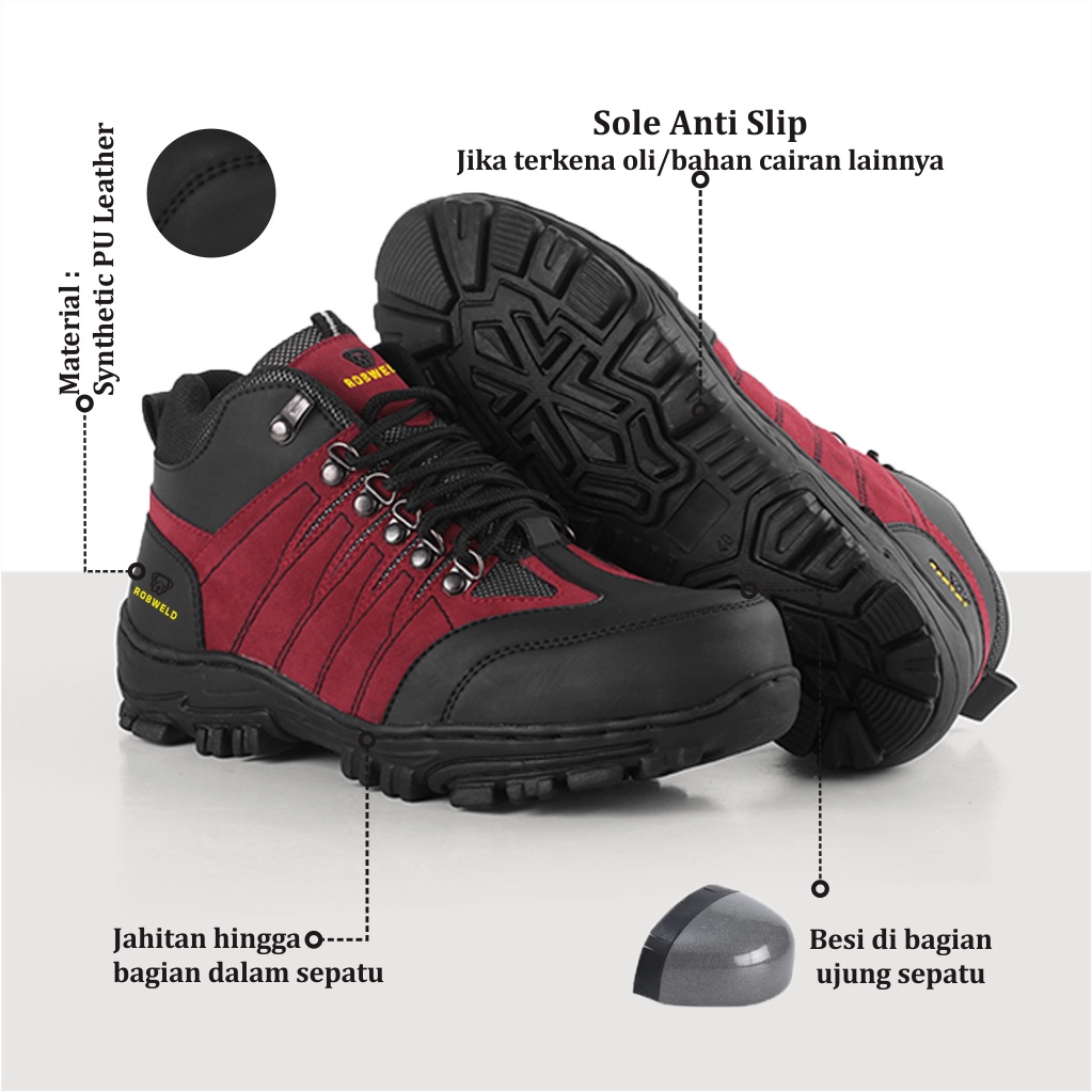 Sepatu Boots Safety Pria Hiking Ujung Besi Safety Proyek Lapangan