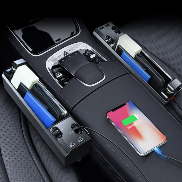 Smart Car Seat Gap Dual Charging Cables Quick Charge Dan 2 USB Port Rak Samping Jok Mobil Organizer