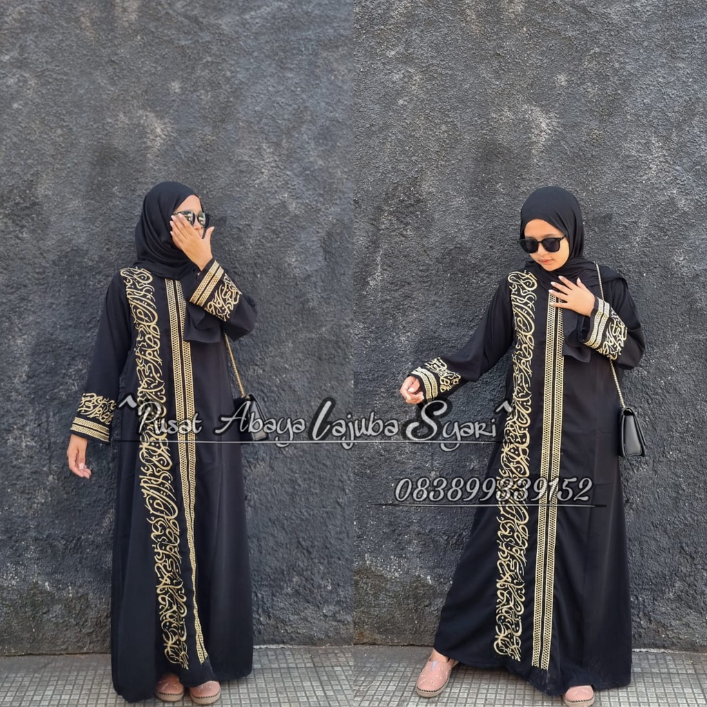 Abaya arab terbaru-gamis hitam remaja kekinian - fhasion muslimah terbaru-dress remaja kekinian-dress muslimah terbaru-BORDIR MOTIF kaligrafi (BR27)