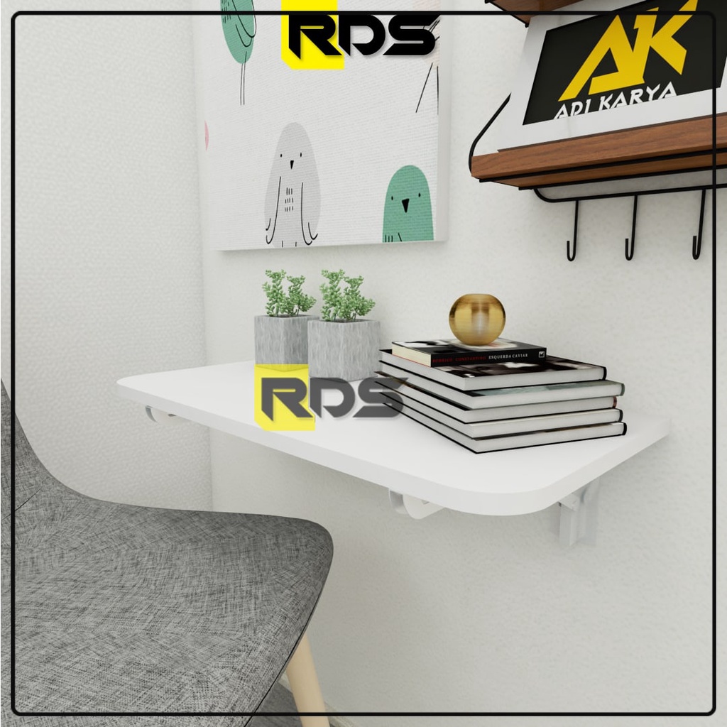 Meja Lipat Dinding 60 x 40 Meja Belajar Kerja Dinding Ambalan Tempel Braket Besi Engsel Laptop Kompu