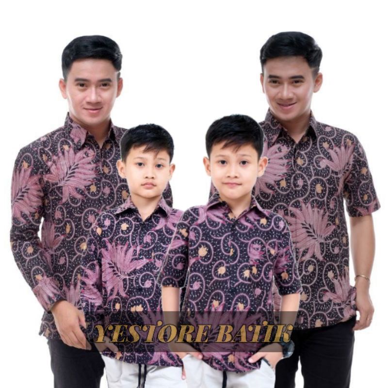 COD - Batik couple ayah anak laki-laki kekinian motif daun petir ungu - Bisa pisah.