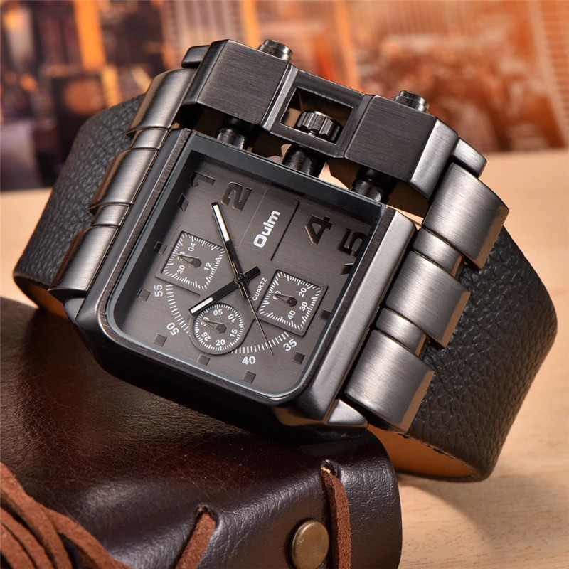 HOT PROMO Oulm 3364 Casual Wristwatch Square Dial Wide Strap Men's Quartz Watch Luxury Brand