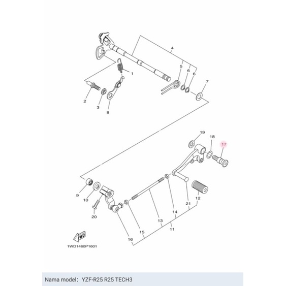 BOLT BAUT PEDAL OPERAN OVERAN GIGI R25 R 25 BYSON ASLI ORI YAMAHA 45P F7261 00