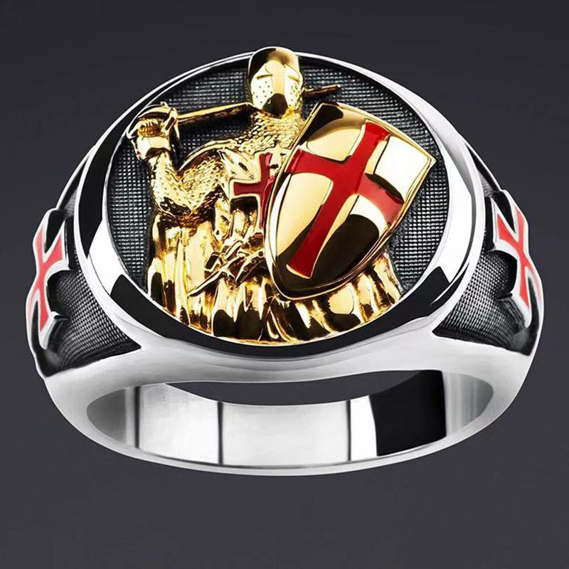 Cross-border European and American male vintage Templar punk ring