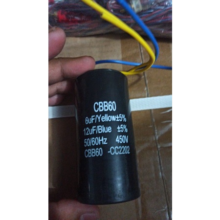 Kapasitor Mesin Cuci double 12uf + 6uf 450V