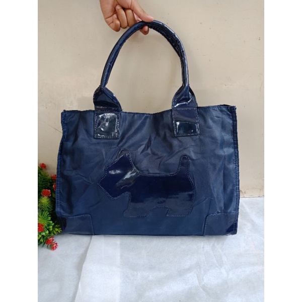 AGATHA PARIS TOTE BAG NAVY, NILON MIX PATTERN,  PRELOVED AGATHA PARIS,  PRELOVED TOTE BAG, ALA THORI