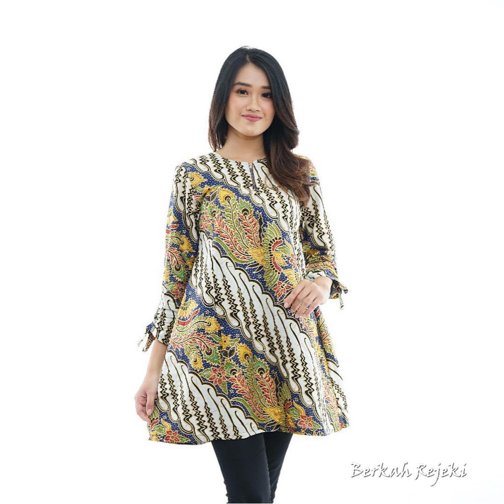 Jual Atasan Tunik Cewek AKP Biru Batik Berkah Rejeki