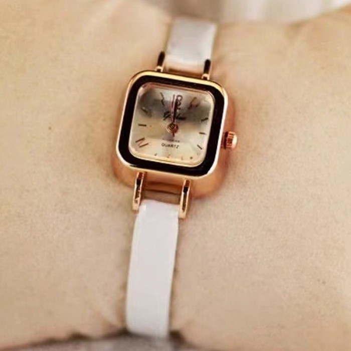 jam tangan wanita Jam Tangan Kecil Wanita Strap Pu Analog Fashion Quartz Dial Kotak - Putih(G5J3) jam tangan wanita BEST SELLER jam tangan fossil ORIGINAL BAHAN PREMIUM jam tangan wanita anti air Z1A0 jam tangan cewe jam tangan cewek rantai jam tangan wan