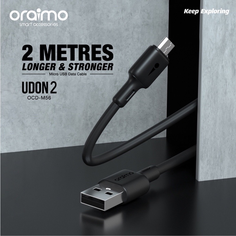 Oraimo OCD-M56 Kabel Data Micro USB 2 meter Android Data Cable Fast Charging - Garansi Resmi 1 Tahun