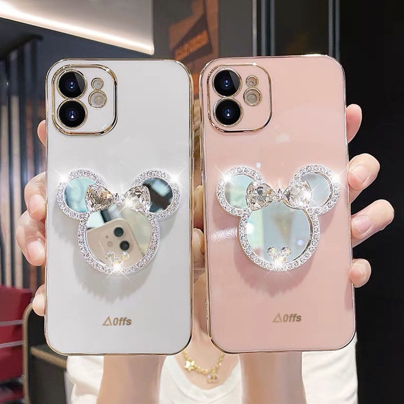 Case Handphone Motif Minnie Mouse Aksen Berlian Untuk OPPO Reno 4F / 5F / 2F 2Z / 2 / 3 / 4 / 4pro