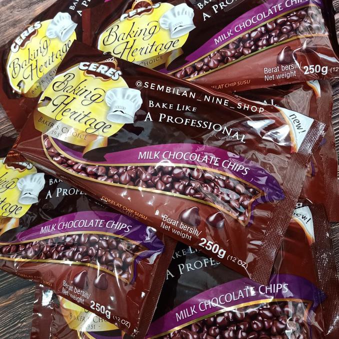 

CERES BAKING HERITAGE MILK Chocolate CHIPS 250 GRAM Cokelat Chip Susu TERJAMIN Kode 1474