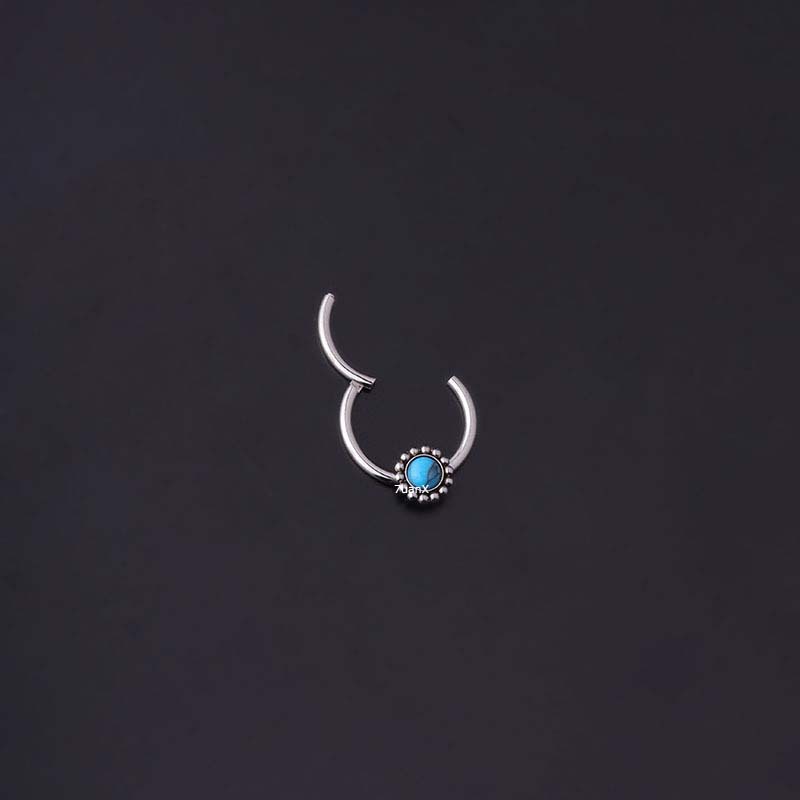 1pc Anting Hoop Tindik Hidung Bahan Stainless Steel Dengan Turquoise