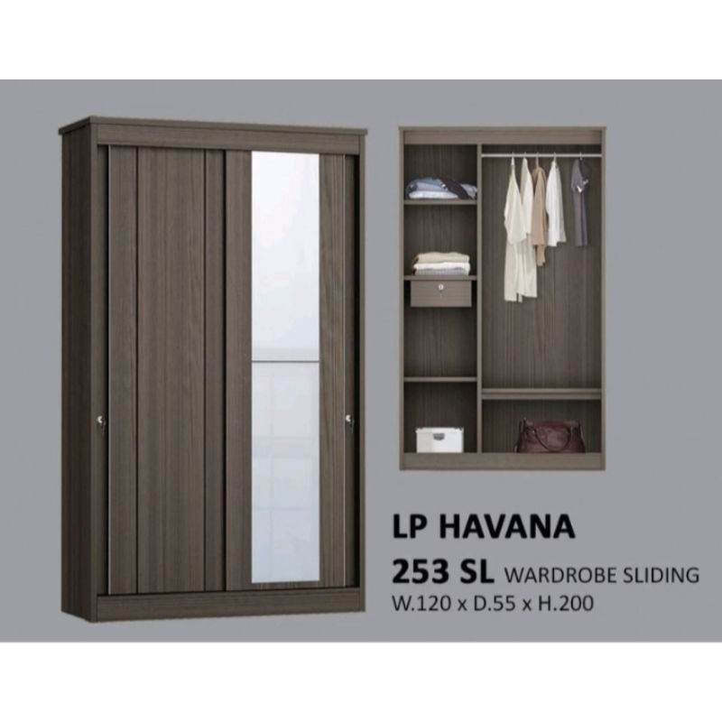 Lemari Pakaian Sliding 2 Pintu + Kaca/Cermin by Siantano (LP Havana 253 SL)