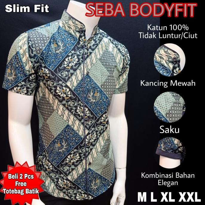 Batik Pria Slim Fit Premium Seba Arjuna Kerah Shanghai