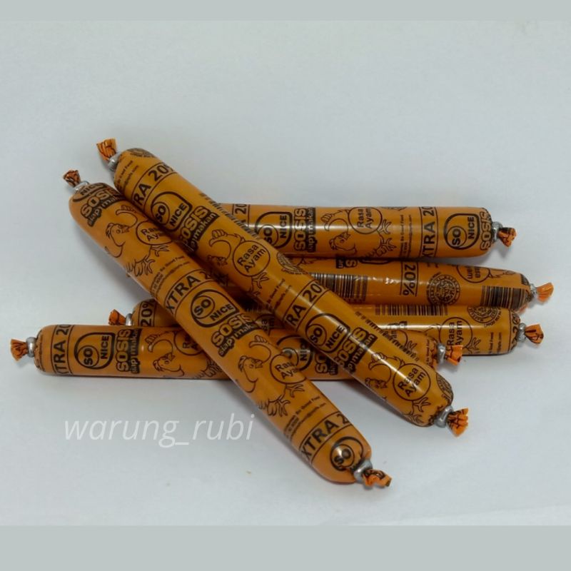 So Nice Sosis Siap Makan rasa Ayam 21 gram, Harga 1pcs. Cemilan Snack Makanan ringan Jajanan Jadul S