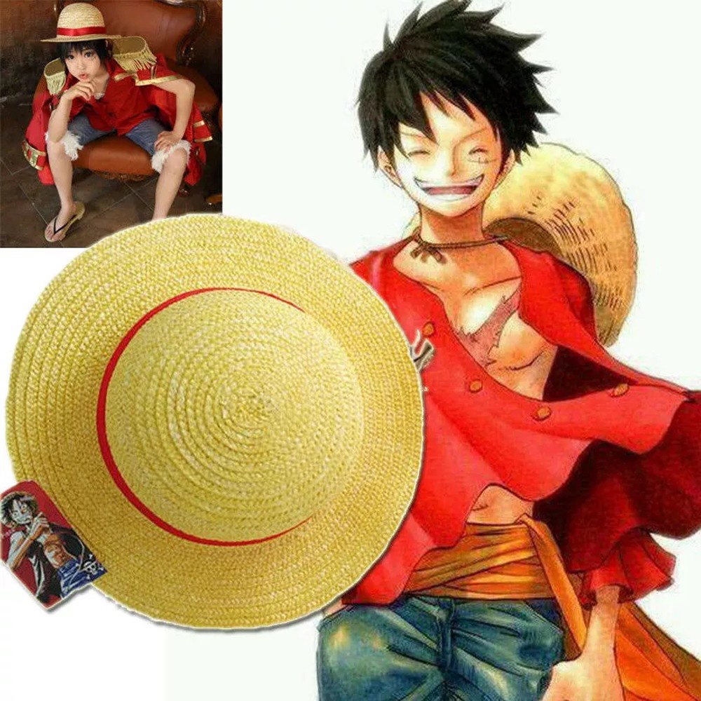 Tobie Topi Jerami Motif Kartun Anime One Piece Luffy Gaya Jepang Untuk Cosplay / Halloween