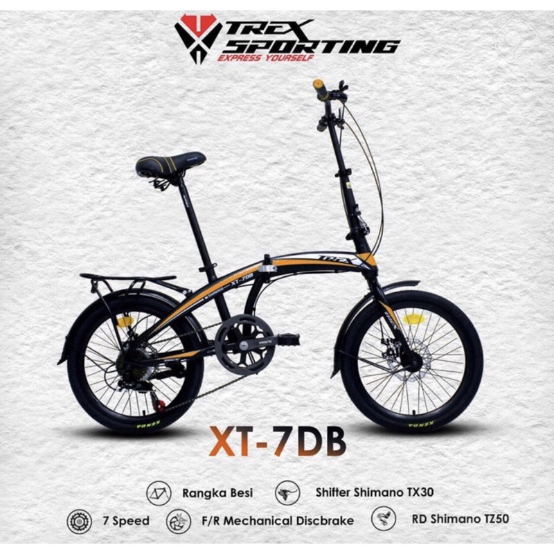 Sepeda Lipat TREX Sporting XT7DB 7speed 20 inch rem cakram shimano SNI garansi termurah kredit COD-1