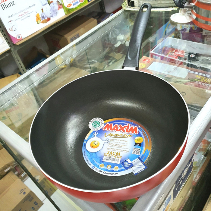 Maxim Deep Wok Valentino 24cm Wajan Penggorengan Teflon Cekung