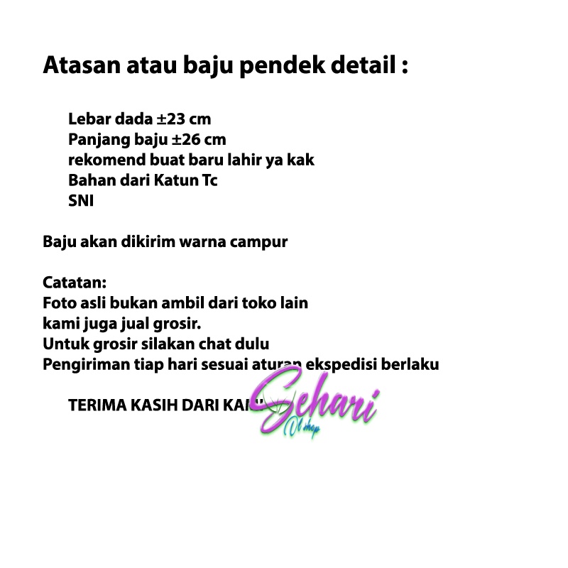 6 pc baju tangan pendek bayi buat 0-3 bulan  motif kombi lengan sni