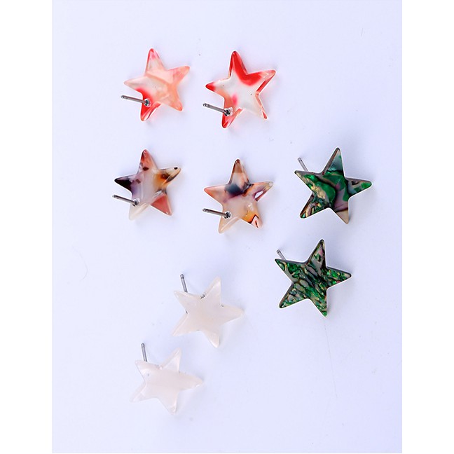 LRC Anting Tusuk Fashion Color Star Acrylic Plate Earrings F83791