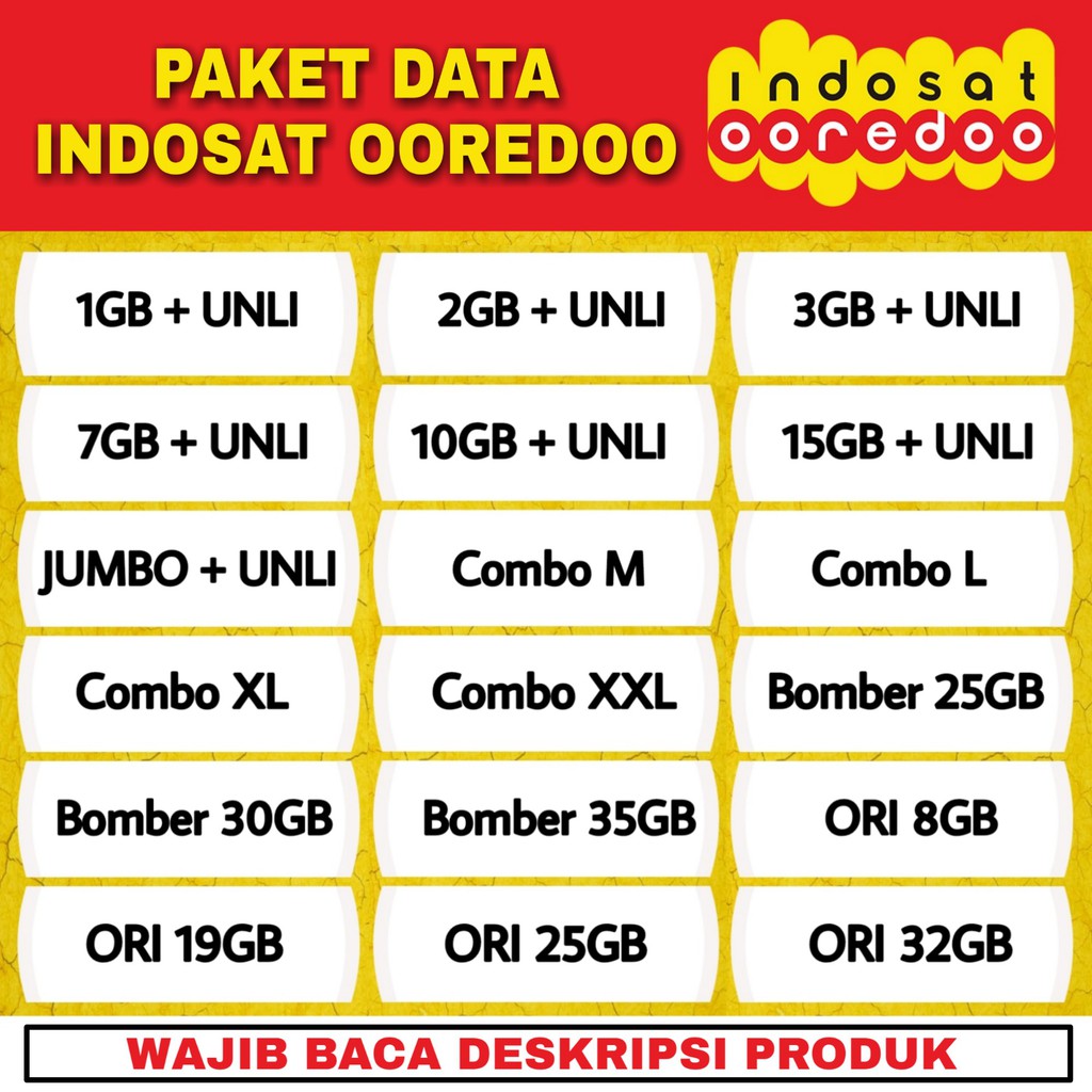 Paket Data Indosat Unlimited, Freedom Combo, Bomber, Ori 