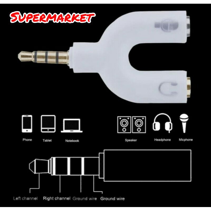 Audio Splinter Jack 3.5mm to dual female U Shape 2in1 Audio&amp;Audio