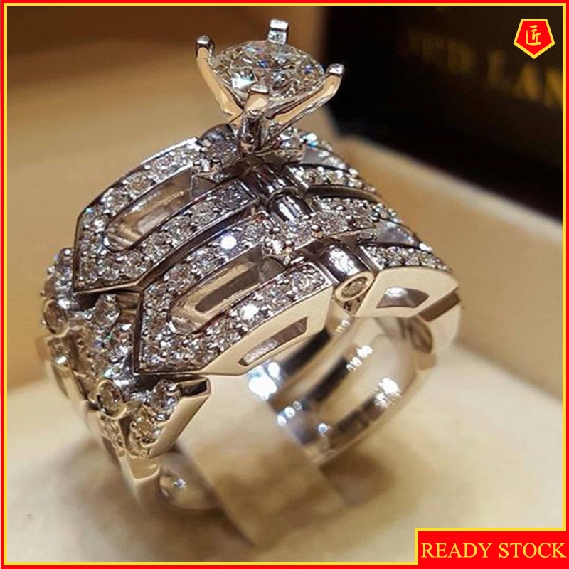 [Ready Stock]Creative Personality 925 Silver Micro Inlaid with Diamond Ring Set