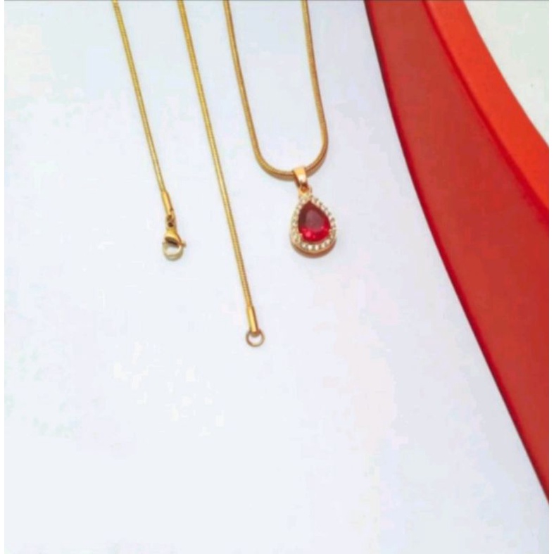 KALUNG TITANIUM PLUS LIONTIN DELIMA MERAH FASHION WANITA TERLARIS