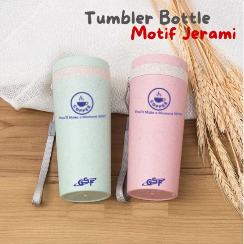 Botol minum Tumbler motif bahan jerami cocok untuk ngecamp atau pergi kegunung