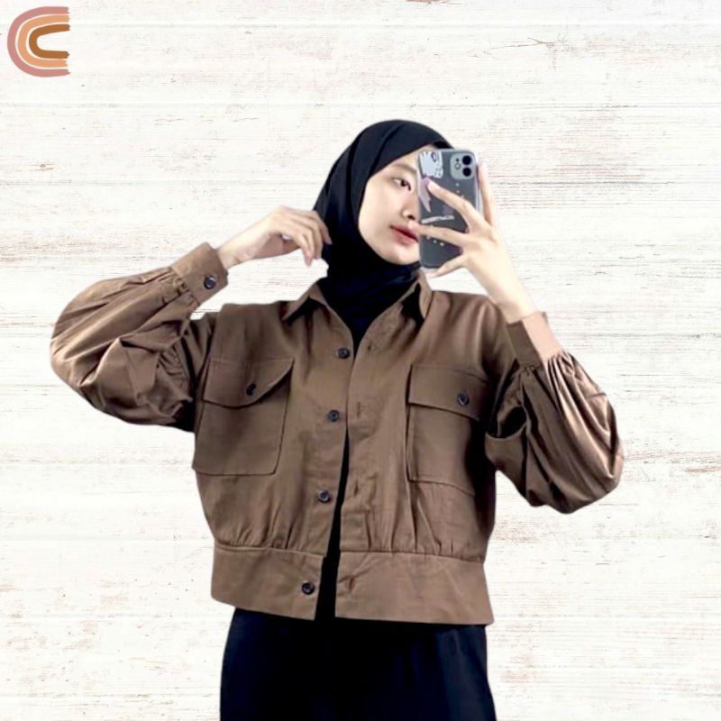 OLIN OVERSIZE CROP OUTER / OLIN OVERSIZE CROP OUTER LINEN HITS OOTD SELEBGRAM FASHION GROSIR MURAH W